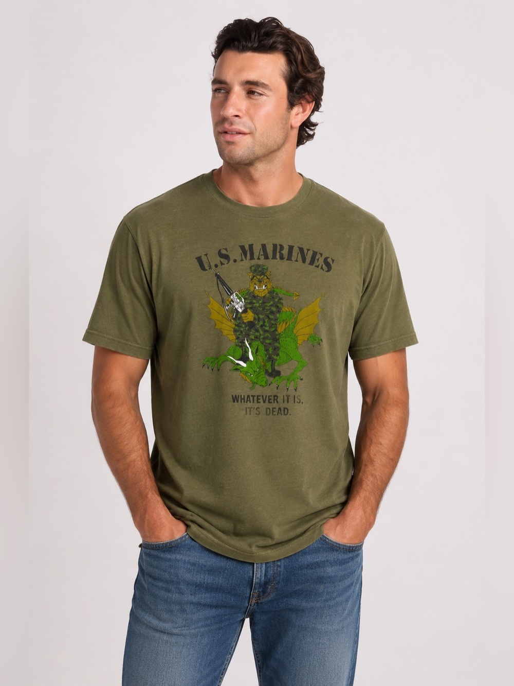 Vintage Men’s Marines Graphic Tee Shirt Short Sleeve Single Stitch Size L *766